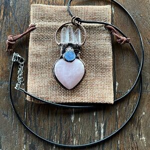 Rose Quartz Clear Quartz and Kyanite Unisex Necklace Statement Crystal Necklace